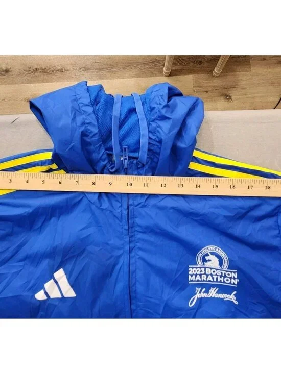 Adidas Boston Marathon 2023 Windbreaker Mens M Blue Full Zip Track Hoodie Run - Picture 8 of 15